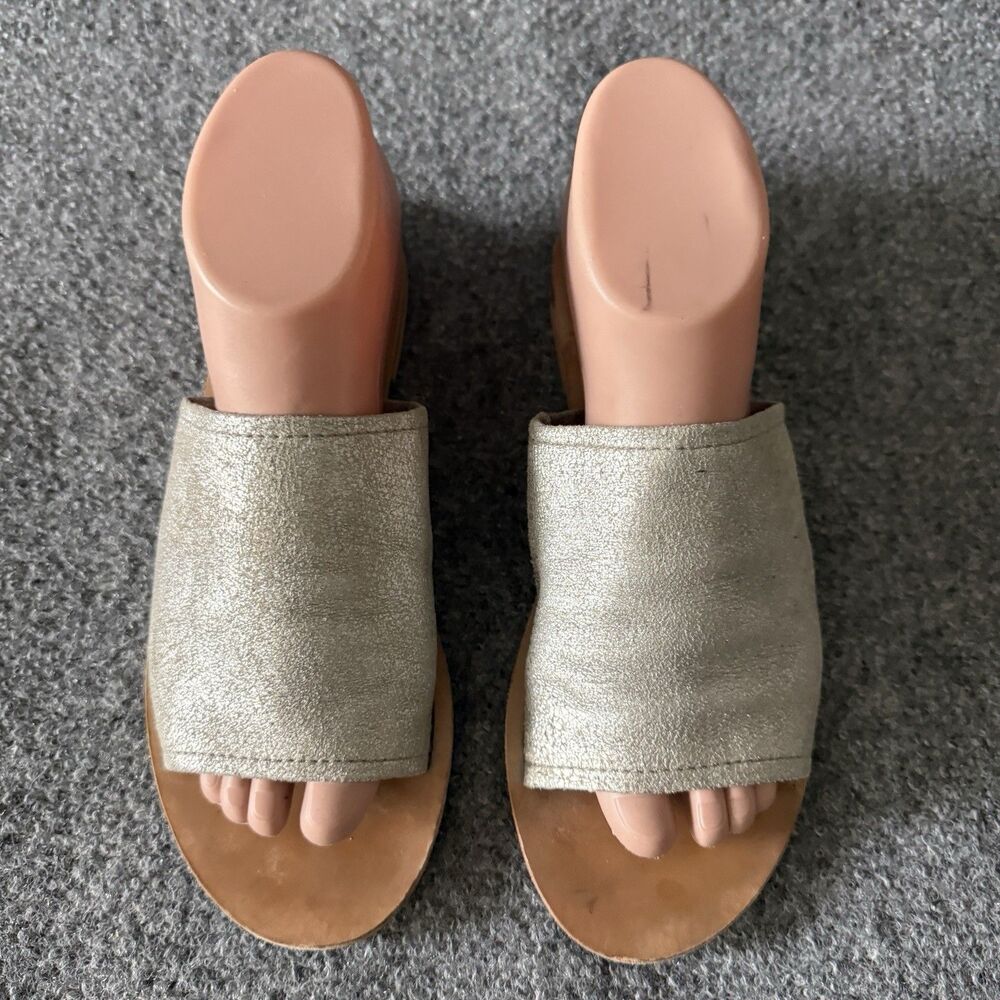 Frye Silver Slip-On Slide Sandals Flat Leather Upper Women’s US 8